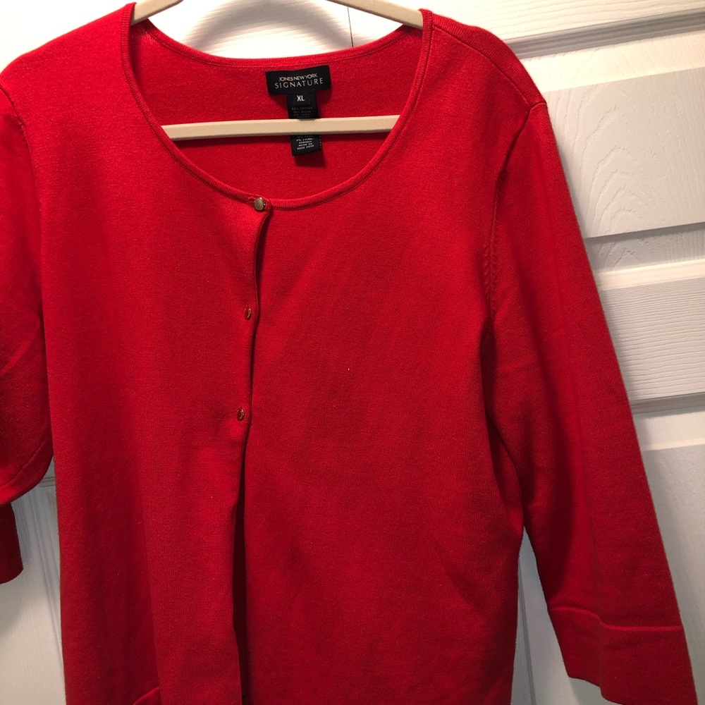 Jones New York Red cardigan gold buttons